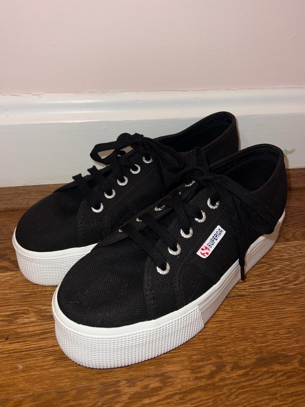 Superga Women's 2790 Lace-up Platform Canvas Sneaker in Black